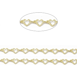 Golden Handmade Brass Heart Link Chains, Soldered, with Spool, Golden, Heart: 5x10.5x0.5mm