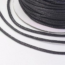 Black Waxed Cotton Thread Cords, Black, 1.5mm, about 100yards/roll(300 feet/roll)