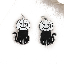 Cat Shape Акриловые подвески с принтом на хэллоуин, очарование в форме кошки, чёрные, форма кошки, 41x25 мм