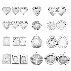 Нержавеющая Сталь Цвет 8 шт. 8 стили 316 и 304 подвески-медальоны из нержавеющей стали с рассеивателем, фото прелести рамка для ожерелья, разнообразные, цвет нержавеющей стали, 22.5~39.5x19~29x5.5~8 мм, отверстие : 1.6~2.5 мм, 1 шт / стиль