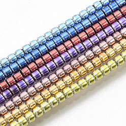 Mixed Color Electroplated Non-magnetic Synthetic Hematite Beads Strands, Column, Mixed Color, 2.5x2mm, Hole: 0.5mm about 184~186pcs/Strand, 15.94 inch(40.5cm)