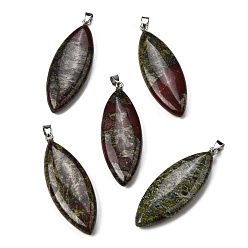 Кровь драконов Натуральные драконьи большие подвески, Подвески в виде конского глаза с 304 защелкивающимися креплениями из нержавеющей стали, цвет нержавеющей стали, 55~55.5x20~20.5x7.5~8 мм, отверстие : 6.5x4 мм