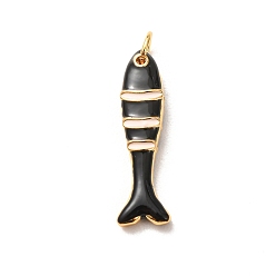 Black Brass with Enamel Pendants, Fish Charms, Rack Plating, Long-Lasting Plated, Lead Free & Cadmium Free, Real 18K Gold Plated, Black, 27.5x8x4mm, Hole: 4mm