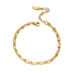Oval 304 de acero inoxidable pulseras de cadena enlace, real 18 k chapado en oro, revestimiento de iones (ip), oval, 6.69 pulgada (17 cm)