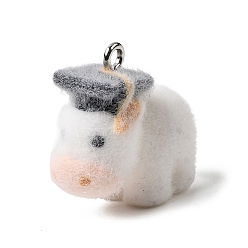 (461) Высокий Металлик Виноград Флокированные подвески из непрозрачной смолы, с платиновыми тоновыми железными петлями, белые, крупный рогатый скот, 22.5x12.5x21 мм, отверстие : 2 мм