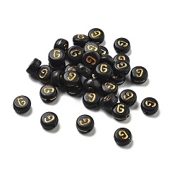 Letter G Покрытие непрозрачных акриловых бисер, золотой металл обвитыми, плоские круглые с буквы, Буква G, 7x3.5 мм, отверстие : 1.2 мм, Около 3846 шт / 500 г