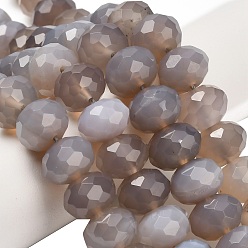 Серый агат Серые натуральные бусины из агата , рондель, граненые, 11~12x8~8.5 мм, отверстие : 1.6 мм, около 47~48 шт / нитка, 15.24~15.75 дюйм (38.7~40 см)