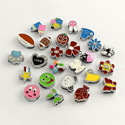 Mixed Color Alloy Enamel Slide Charms, Platinum, Mixed Color, 9~16x9~15x4~5mm, Hole: 8~9x2mm