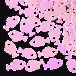 Бледно-Розовый Аксессуары для орнаментов, пластиковые пайетки / блестки из пвх, рыба, розовый жемчуг, 8x5x0.3 мм, Отверстие : 0.8 мм , около 25000 шт / 500 г