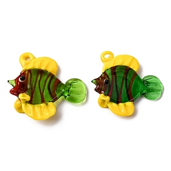 Желтый Подвески лэмпворк ручной работы, рыбы прелести, желтые, 35x36.5x15 мм, отверстие : 2x3 мм