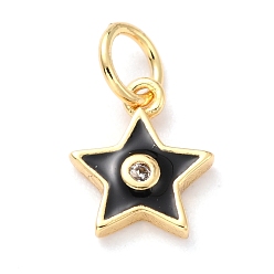 Черный Латунь эмаль подвески, без кадмия и без свинца, долговечный, звезда, реальный 18 k позолоченный, чёрные, 9.5x8x2 мм, отверстие : 2.5 мм