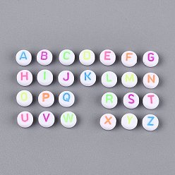 (52) Непрозрачная лаванда Непрозрачные акриловые эмалированные бусины, флуоресцентные бусины, плоские круглые с буквы, разноцветные, 6.5~7x3.5~4 мм, отверстие : 1.5~1.6 мм, Около 3846 шт / 500 г