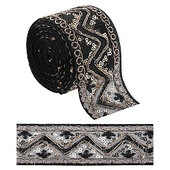 Черный Блестящая полиэстеровая лента для вышивки, с пайетками/блестящими пайетками, аксессуары для одежды, чёрные, 2 дюйм (50 мм), около 10 ярдов / пачка