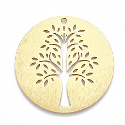 Золотой Алюминиевые большие подвески, Лазерная резка больших подвесок, плоские круглые с деревом, золотые, 50x1 мм, отверстие : 3 мм