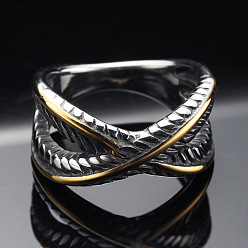 Золотой & Цвет Нержавеющей Стали Крест-накрест 304 кольца из нержавеющей стали, золотые и нержавеющая сталь цвет, 10 мм, размер США 7 (17.3 мм)