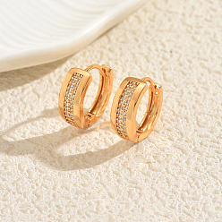 Золотой Латунные овальные серьги-кольца, с четким кубического циркония, золотые, 15x16 мм