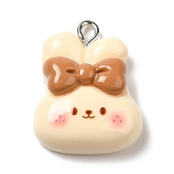 Кролик Непрозрачные подвески смолы, с платиновыми железными петлями, цвет колоса кукурузы, кролик, 24x18x7.5 мм, отверстие : 2.5 мм