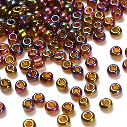 Темно-Золотистый Прозрачные цвета радуги 8/0 стеклянные бусины, круглые, темные золотарник, 3x2 мм, отверстие : 1 мм, Около 45000 шт / фунт