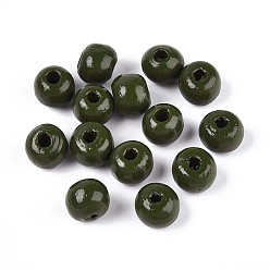 Темно-оливково-зеленый Круглые бусины из натурального дерева схима, окрашенные распылением, темно-оливковый зеленый, 6~6.5x4.5~5 мм, отверстие : 1.6~1.8 мм