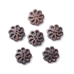 Coffee Carved Buttons in Flower Shape, Wooden Buttons, Coffee, 19mm long, 19mm wide 4.5mm thick hole: 1mm,