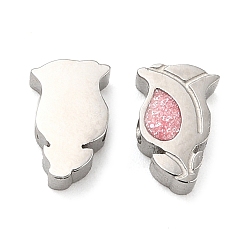 Edelstahl Farbe 304 Edelstahlkugeln, mit Emaille, Rose, Edelstahl Farbe, 7.5x5x3.2 mm, Bohrung: 1.8 mm