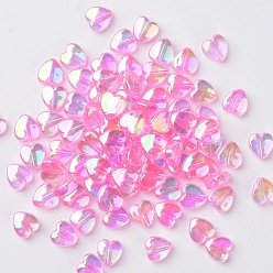 Pink Eco-Friendly Transparent Acrylic Beads, Heart, Pink, AB Color, about 8mm in diameter, 3mm thick, hole: 1mm, about 2800pcs/500g