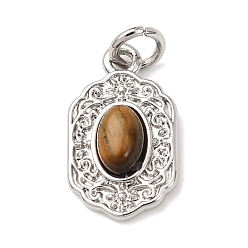 Платина Природных тигровый глаз подвески, с соединительным кольцом и стойкой, покрытая латунью фурнитура, долговечный, прямоугольный шарм, платина, 16x9.5x4 мм, отверстие : 3 мм