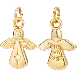 Real 18K Gold Plated 30Pcs Alloy Pendants, Long-Lasting Plated, with Jump Ring, Angel, Real 18K Gold Plated, 16.5x13x3mm, Hole: 2.5mm
