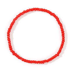 Красный Стеклянный бисер стрейч браслеты, Браслеты дружбы для женщин, которые можно носить в несколько рядов., круглые, красные, 6.89 дюйм (17.5 см)