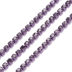 Мандарин Латунные цепочки со стразами мандариновые и стразами, с пластиковыми бобин, горный хрусталь чашка цепи, 2~2.1 мм, 4.92 футы (1.5 м) / мешок