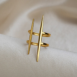 Plaqué 18K Or Véritable Ligne parallèle 304 bagues de manchette ouvertes en acier inoxydable pour femmes, réel 18 k plaqué or, 16.8mm, diamètre intérieur: 19 mm