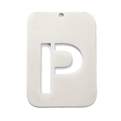 Letter P Anlaufgeschützt 304 Anhänger aus Edelstahl, Rechteck mit Alphabet, hohl, letter.p, 32x22x1 mm, Bohrung: 1.5 mm