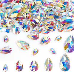 Хрусталь AB Ahademaker 75шт пришить стразы, смолы стразами, 2-отверстия ссылки, аксессуары для одежды, слеза, хрусталь AB, 12~28x7~17x4 мм, отверстие : 1.6 мм, 5 стиль / коробка