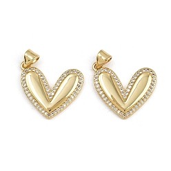 Настоящее золото 16K Латунные микро проложить кубического циркония подвески, сердце, реальный 16 k позолоченный, 18x20x2.5 мм, отверстие : 3.5x4.5 мм