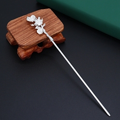 Silver Alloy Hair Stick Findings, Flower, Silver, 180x130mm