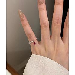 Teardrop Латунные микропаве кубические цирконии манжеты открытые кольца для женщин, платина, слеза, внутренний диаметр: регулируемый