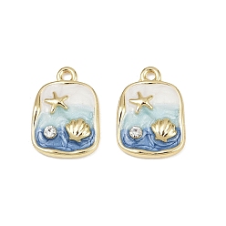 Золотой Подвески из сплава и страза, прямоугольник в форме морской звезды и ракушки, Эмаль стиле, стойки покрытие, без кадмия и без свинца, золотые, 19.5x14x3.5 мм, отверстие : 1.8 мм