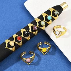 Сердце 316 Кольца-манжеты из нержавеющей стали с натуральными смешанными драгоценными камнями, ионное покрытие (ip), реальный 18 k позолоченный, пайки, сердце, 13 мм, регулируемый