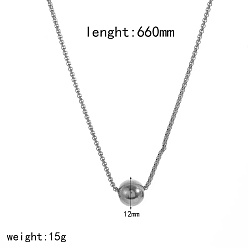 Нержавеющая Сталь Цвет 304 подвеска в виде круглого шара из нержавеющей стали, подвеска-слайдер с цепочкой для женщин, цвет нержавеющей стали, 25.98 дюйм (66 см), бусина : 12 mm