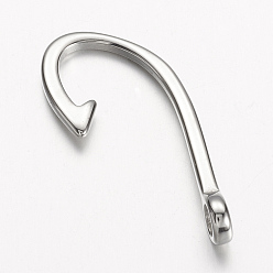 Stainless Steel Color 304 Stainless Steel Hook Clasps, Fish Hook Charms, For Leather Cord Bracelets Making, Hook, Stainless Steel Color, 39.5x17x7mm, Hole: 4mm