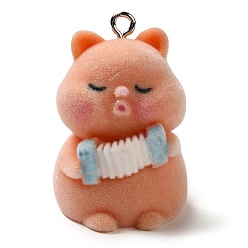 Cat Shape Милые подвески из флокированной смолы, подвески в виде животных с платиновыми железными петлями и музыкальными инструментами, форма кошки, 37x25.5x36.5 мм, отверстие : 2.8 мм