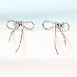Platinum 304 Stainless Steel Stud Earrings, Bowknot, Platinum, 25~26.5x20~20.5mm