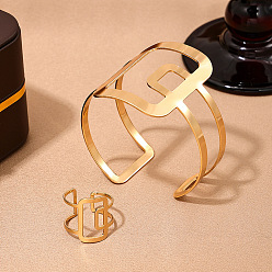 Rectangle Сплав ювелирных изделий, включая браслеты-манжеты и манжетные кольца для женщин, прямоугольные, 58 мм, 19 мм, 2 шт / комплект