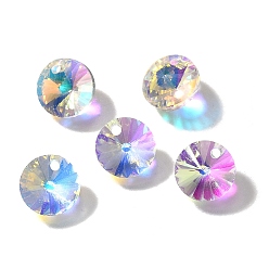 Прозрачный АВ Стеклянные прелести, плоско-круглые, AB цвет, граненые, ясно AB, 10x5.5 мм, отверстие : 1.5 мм