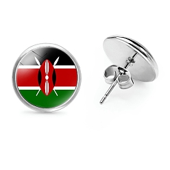 Разноцветный Плоские круглые стеклянные серьги-гвоздики на тему национального флага, серьги из платинового сплава, красочный, 12 мм