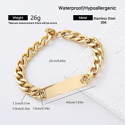 Rectangle European Style 304 Stainless Steel Link Bracelets for Women, Golden, Twisted Rectangle, 8.66 inch(22cm)