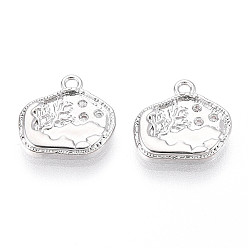Платинированный Латунные микропаве прозрачные кубические циркониевые подвески, без кадмия, без никеля и без свинца, гора, Реальная платина, 11.5x12x2.5 мм, отверстие : 1.4 мм