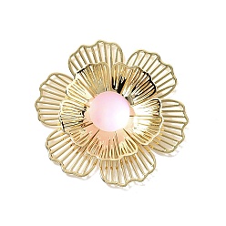 Pink Латунный кабошон, со стеклом, долговечный, без никеля , реальный 18 k позолоченный, цветок, розовые, 29.5x31.5x5.5 мм