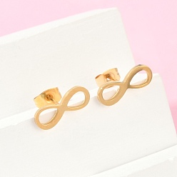 Золотой 304 из нержавеющей стали серьги, ионное покрытие (ip), бесконечность, золотые, 5.5x15 мм