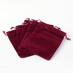 Dark Red Rectangle Velvet Pouches, Gift Bags, Dark Red, 15x12cm